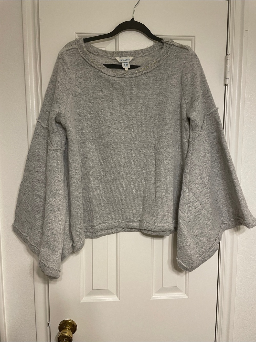 Sundance NEW oversized Wool Blend Heather Gray Bell Sleeve Sweatshirt Sz L